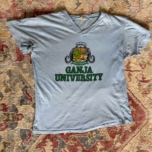 VINTAGE Jamaica Ganja University Weed of Wisdom Baby Blue v neck T-Shirt